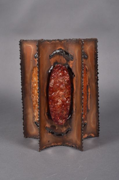 ACCOLAY. Brutalist-style ochre-ringed glazed...