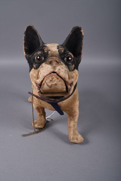 French papier-mâché barking bulldog with...