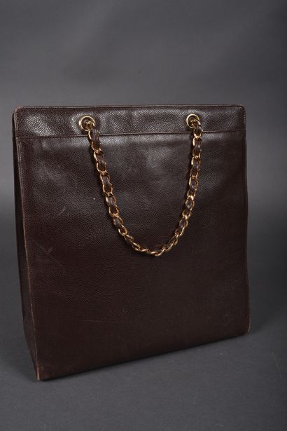 CHANEL 
Brown caviar leather bag, front patch...