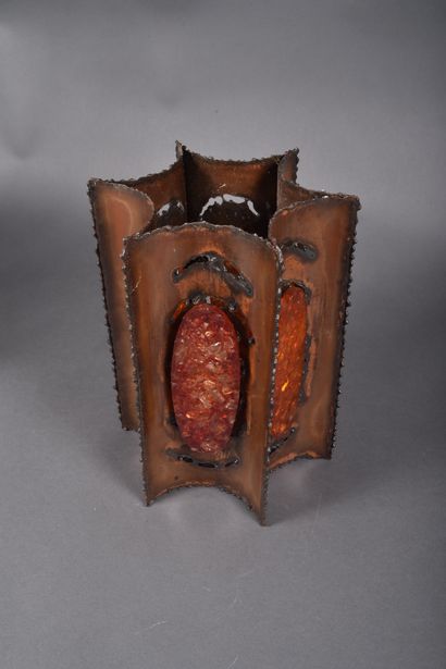 ACCOLAY. Brutalist-style ochre-ringed glazed...