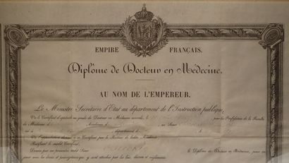 Deux Papyrus peints à décor égyptien encadrés,...
