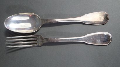 Couvert de table en argent, modèle uniplat...