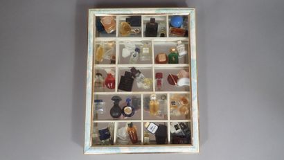 Lot de miniatures de parfums en vitrine dont...