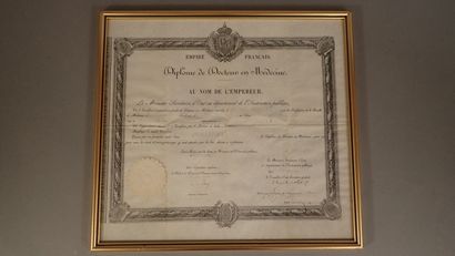 Deux Papyrus peints à décor égyptien encadrés,...