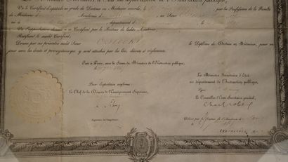 Deux Papyrus peints à décor égyptien encadrés,...