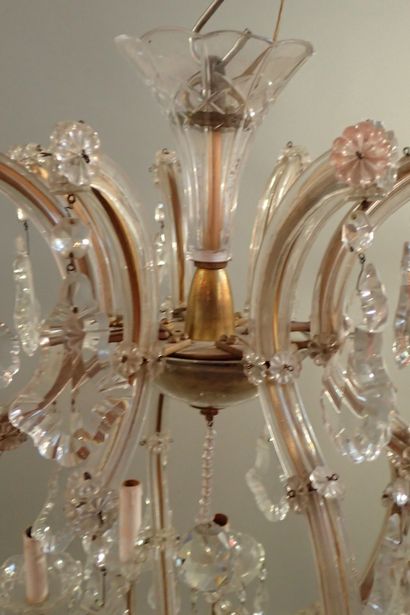 Large crystal, glass and brass chandelier...