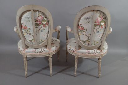Four molded beech cabriole armchairs with...