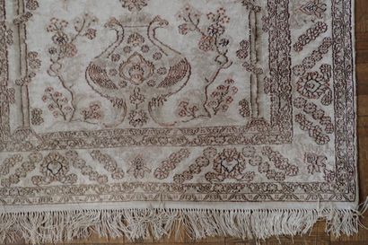 Oriental cashmere and silk rug in light beige...