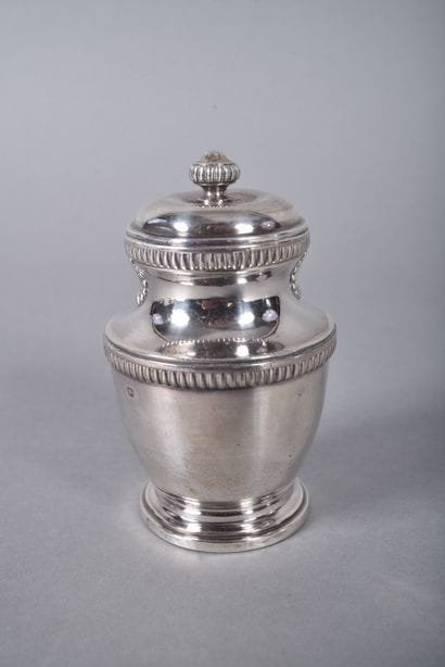 Silver baluster pepper mill with shell and...
