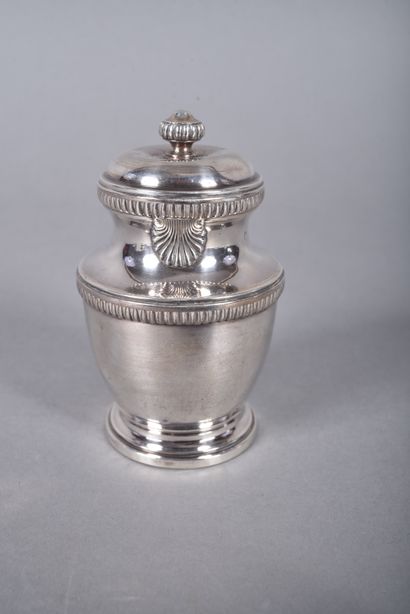 Silver baluster pepper mill with shell and...