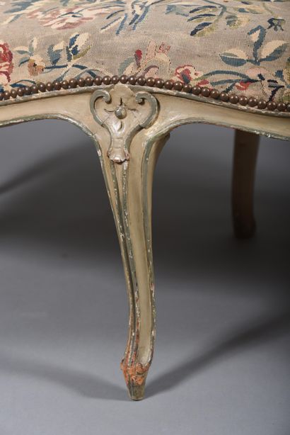 Molded and carved beech sofa in gray and...