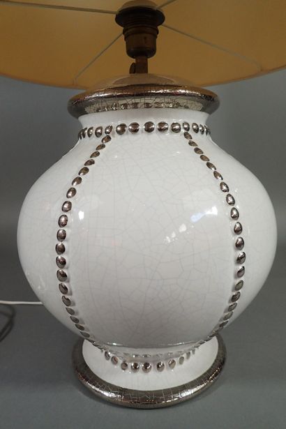 LONGWY. Large baluster lamp base in cracked...