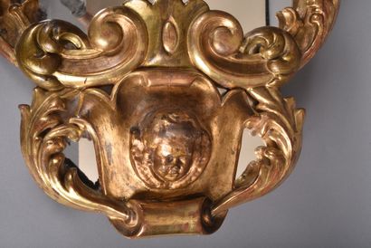 Large lyre-shaped gilded wood mirror with...