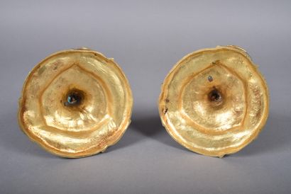 Pair of ormolu candlesticks in rocaille style,...