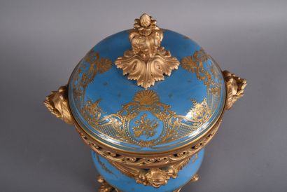 A large covered perfume burner pot in celestial-blue...