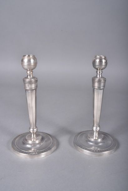 Pair of silver-plated candlesticks, with...