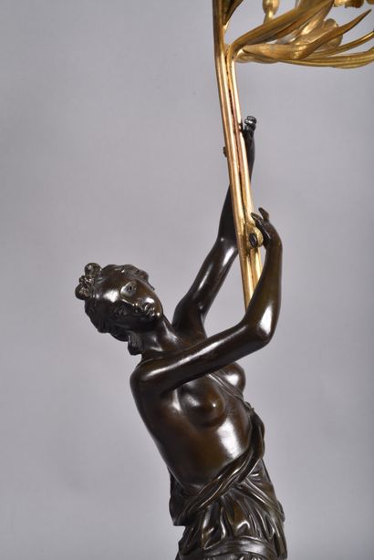 Pair of large candelabras in double patina...