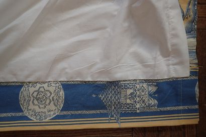 Two pairs of large curtains in yellow and...