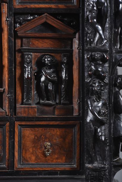 Italian or stipo cabinet in blackened wood,...