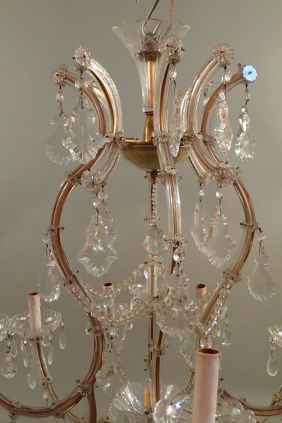 Large crystal, glass and brass chandelier...
