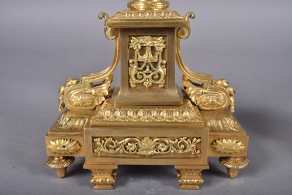 Pair of three-light ormolu candelabra, the...