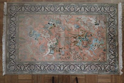 Cashmere and silk oriental rug in pink tones...