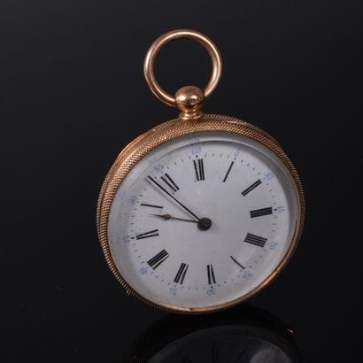 18K yellow gold gousset watch, white enameled...