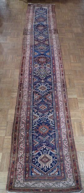 Wool gallery rug in burgundy, blue and navy...