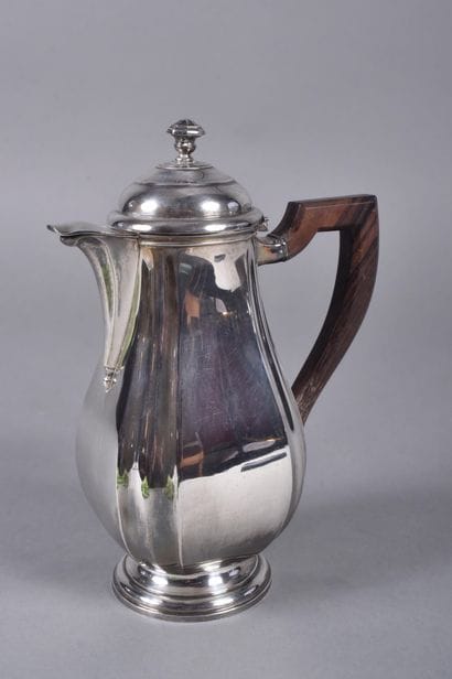 Silver coffee pot with rosewood handle. Art...
