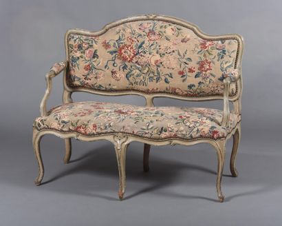 Molded and carved beech sofa in gray and...