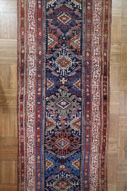 Wool gallery rug in burgundy, blue and navy...
