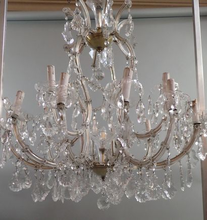 Large crystal, glass and brass chandelier...