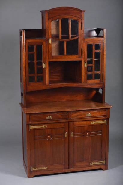 Mahogany and mahogany veneer two-body sideboard...