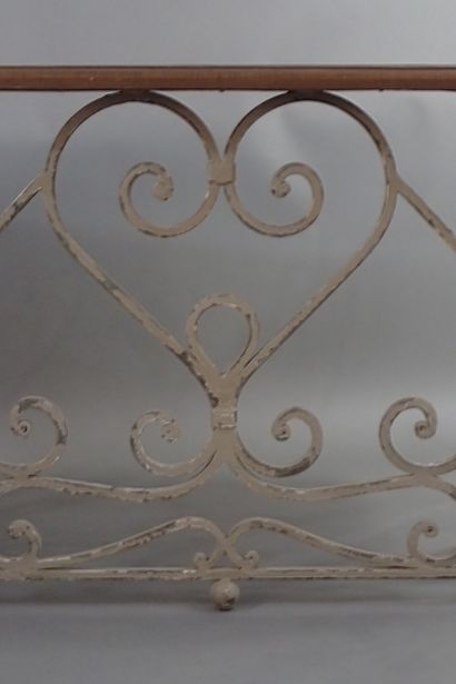Console table with grey-lacquered wrought-iron...