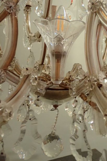 Large crystal, glass and brass chandelier...