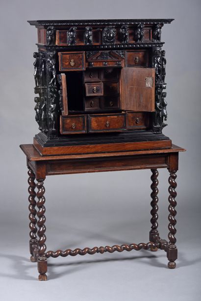Italian or stipo cabinet in blackened wood,...