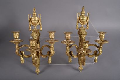 Pair of ormolu sconces with three scrolled...