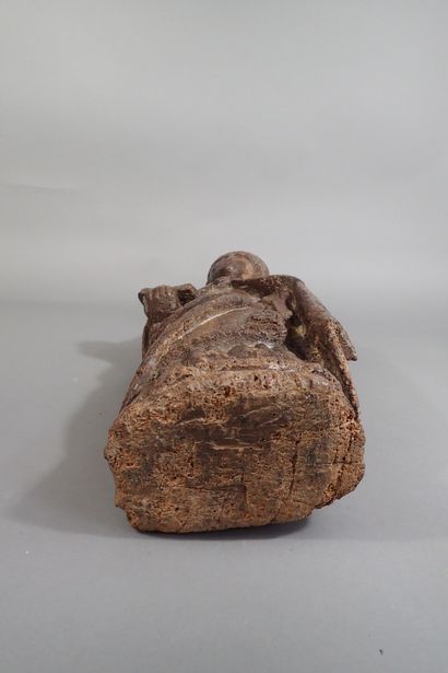 Carved oak statue of a holy bishop. Work...