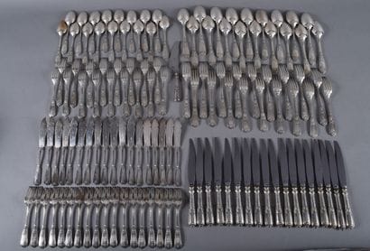 Silver dinner service with rich scroll, laurel...