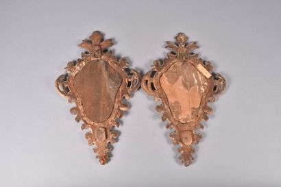 Pair of small gilded wood mirrors with scrolled...