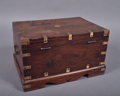 Teak and brass marine chest or camphor chest...