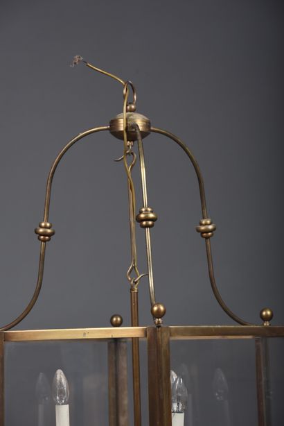 Large brass and glass hexagonal hall lantern...