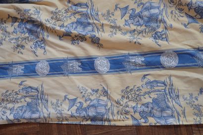Two pairs of large curtains in yellow and...