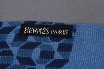 HERMES. Men's scarf, rectangle in blue silk...