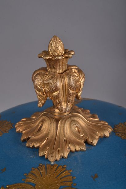 A large covered perfume burner pot in celestial-blue...