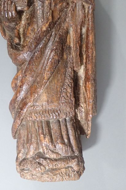 Carved oak statue of a holy bishop. Work...