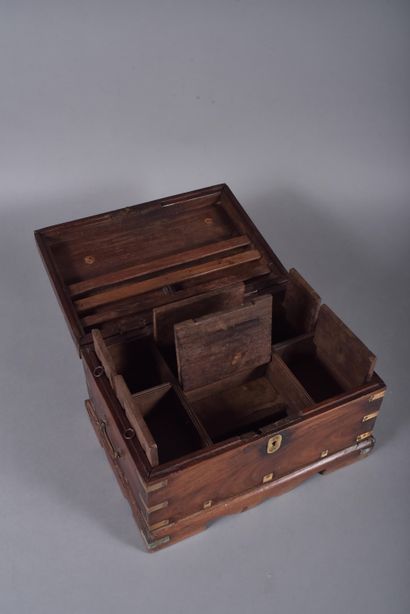 Teak and brass marine chest or camphor chest...