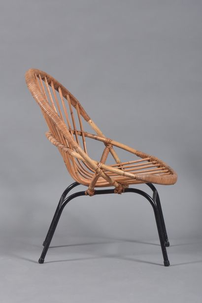 Set of four rattan armchairs, shell model,...