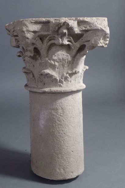 Fragment of a carved stone column with Corinthian...