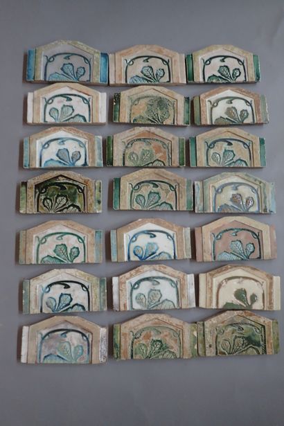 Alexandre BIGOT (1862-1927). Set of 21 semi-hexagonal...